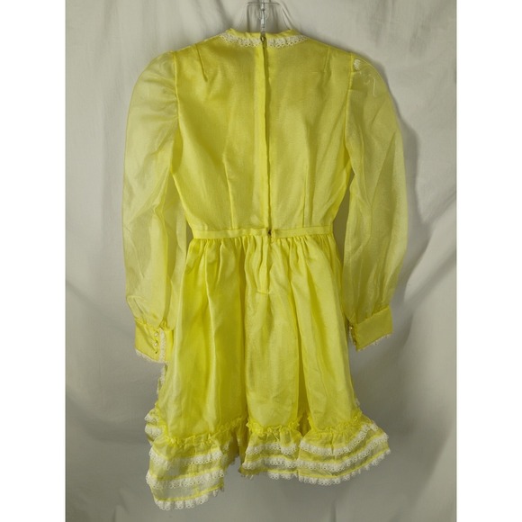 Vintage 1960s Yellow Frilly Girls LARGE Dress Lace Trim Sizing Included - Picture 6 of 12